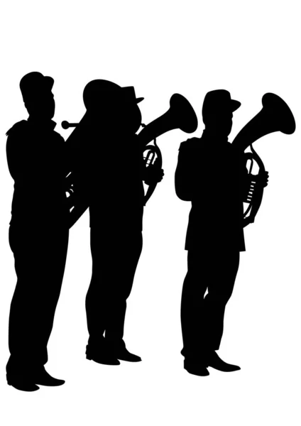 Muziek Man Whit Brass Band Blauwe Achtergrond — Stockvector