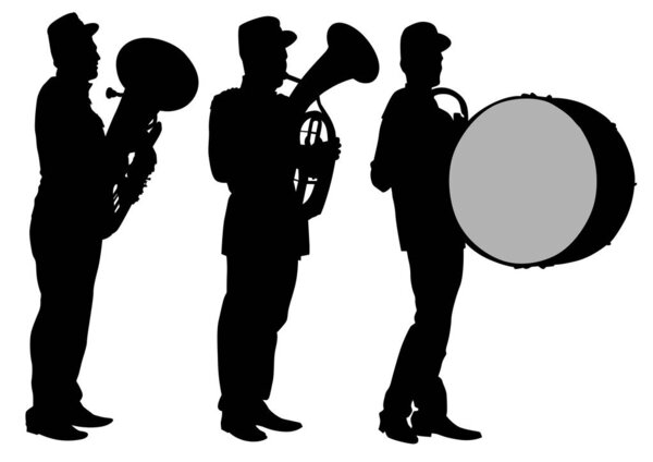 Music man whit brass band on blue background