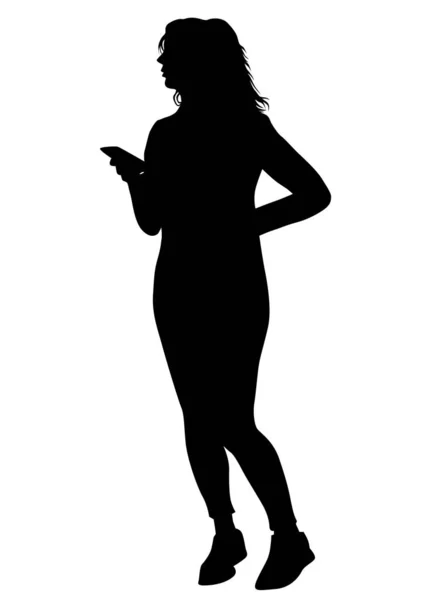 Mujer Joven Con Teléfono Fondo Blanco — Vector de stock