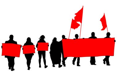 Beyaz arka planda büyük bayraklı insanlar