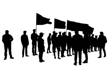 Beyaz arka planda büyük bayraklı insanlar