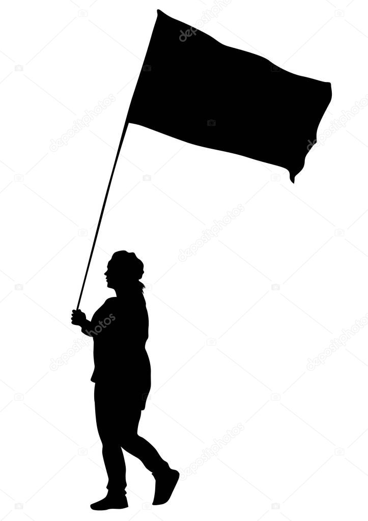 People of with large flags on white background