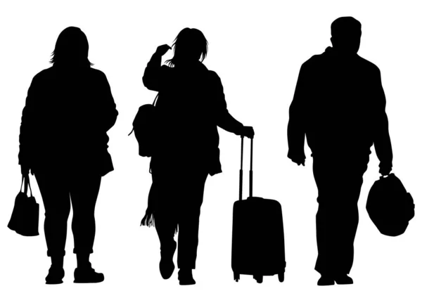 Csoport Turisták Utazási Bőröndök Fehér Alapon — Stock Vector