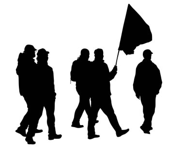 Beyaz arka planda büyük bayraklı insanlar