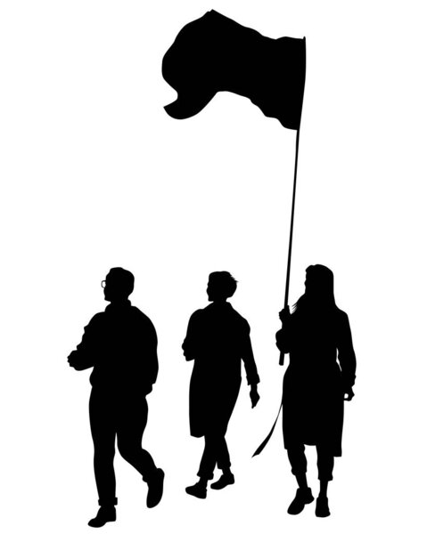 People of with large flags on white background