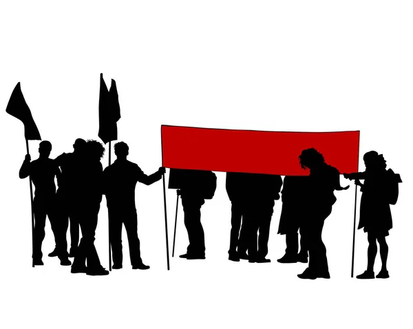 白地に大きな旗を持つ人々 — ストックベクタ