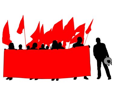 Beyaz arka planda büyük bayraklı insanlar