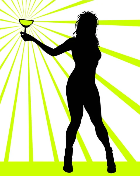 Belle Fille Verre Martini Sur Fond Blanc — Image vectorielle
