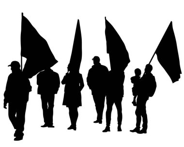 Beyaz arka planda büyük bayraklı insanlar