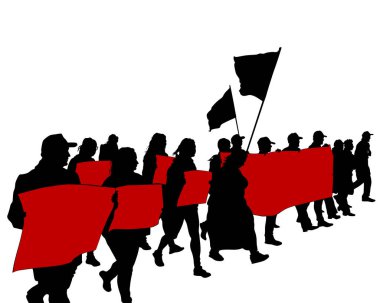 Beyaz arka planda büyük bayraklı insanlar