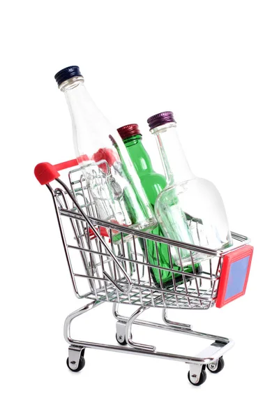 Metalen Kar Whit Fles Van Winkel Een Witte Achtergrond — Stockfoto