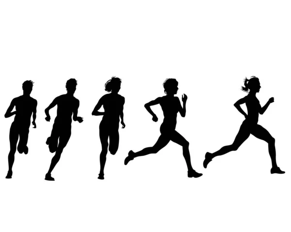 参加白种人赛跑的女运动员 — 图库矢量图片