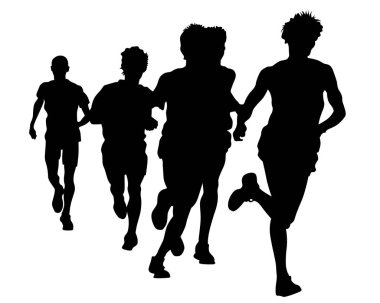 Beyaz arka plan üzerinde çalışan sporcular yarışı