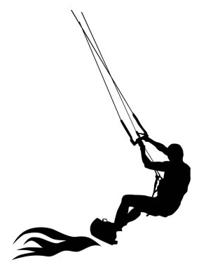 Beyaz arka planda paraşüt sörf tahtasında atlet