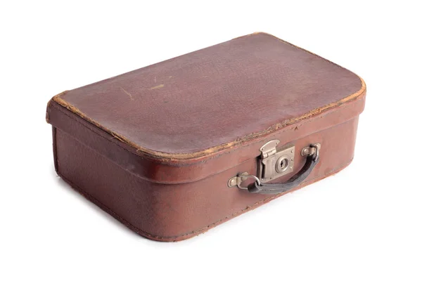 Oude Leren Koffer Een Witte Achtergrond — Stockfoto