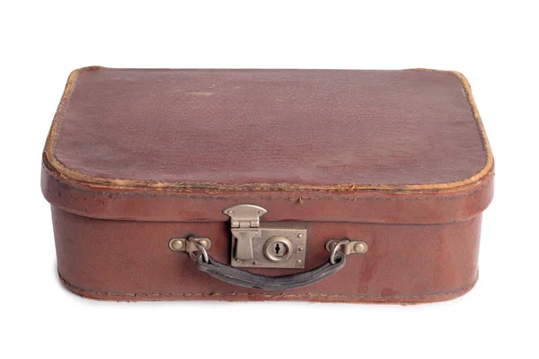 白い背景に古い革のスーツケース — ストック写真