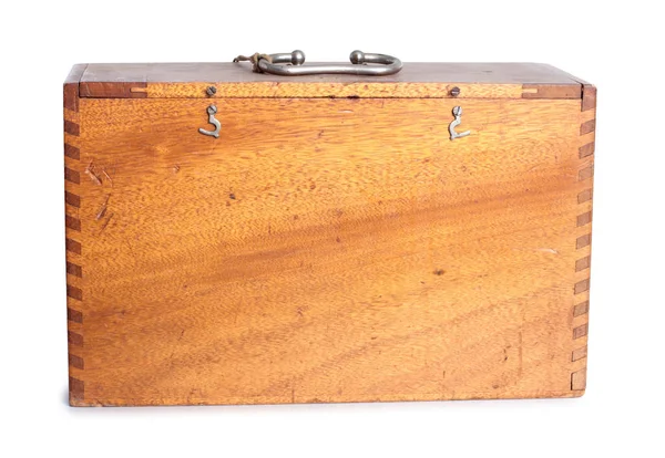 Dřevěná Krabice Dřevěného Nářadí Bílém Pozadí — Stock fotografie
