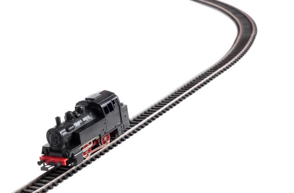 Model Steam Locomotive Passenger Cars Rails White Background — Stock Photo, Image