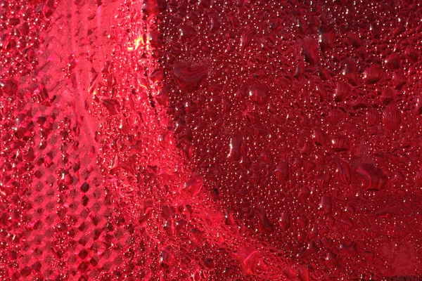 Gotas Líquido Vermelho Superfície Plástica — Fotografia de Stock
