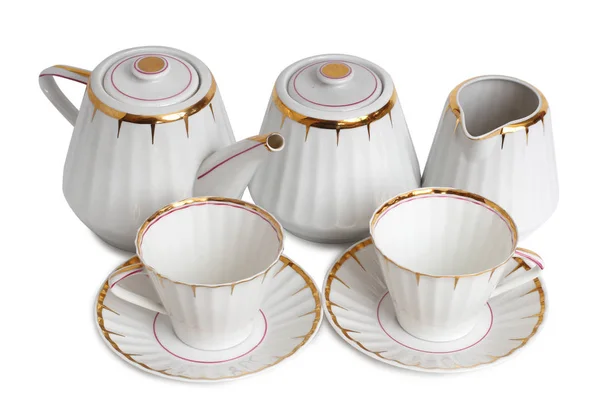 Antique Porcelain Tableware Tea White Background — Stock Photo, Image