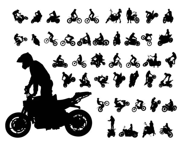 Uppsättning Motorcykel Och Man Vit Bakgrund — Stock vektor