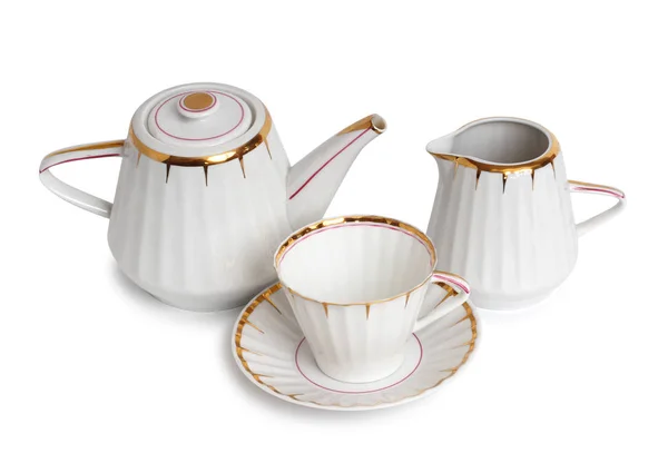 Antique Porcelain Tableware Tea White Background — Stock Photo, Image