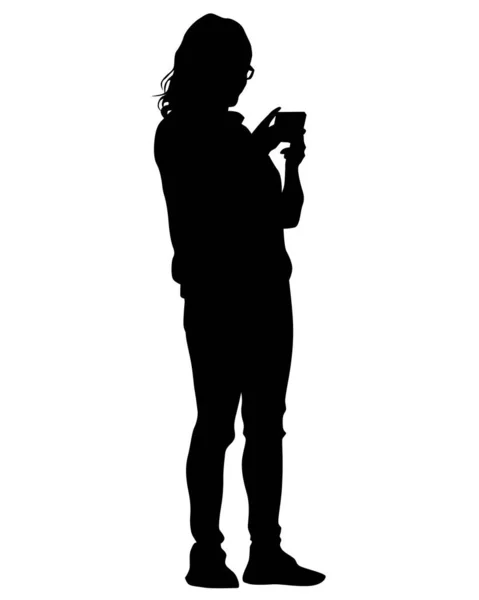 Jeune Femme Avec Smartphone Sur Fond Blanc — Image vectorielle