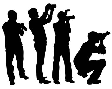 Kamera ve beyaz arka plan üzerinde kadın ile adam