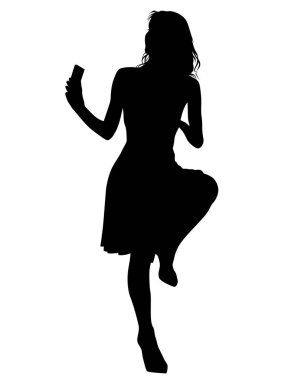 Beyaz bir arka plan üzerinde telefon olan kadın