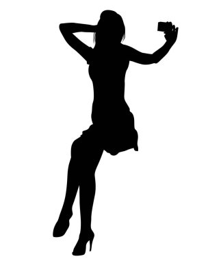 Beyaz bir arka plan üzerinde telefon olan kadın