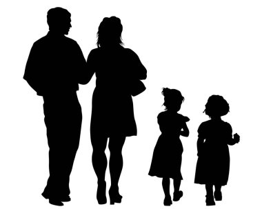 Beyaz arka planda küçük çocuklu ebeveynler