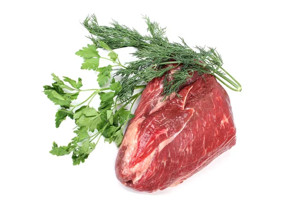 Pezzi Carne Rossa Tritata Fondo Bianco — Foto Stock