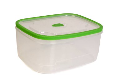 Şeffaf plastik kaplar. Beyaz arkaplandaki izole nesneler