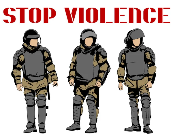 Les Forces Police Spéciales Ont Arrêté Manifestant Silhouettes Isolées Sur — Image vectorielle