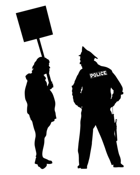 Spezialeinheiten Der Polizei Und Demonstranten Mit Fahnen Auf Weißem Hintergrund — Stockvektor