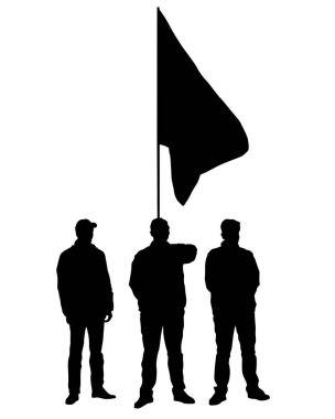 Bayrak ve bayraklı insanlar. Beyaz arka planda izole edilmiş insan siluetleri.