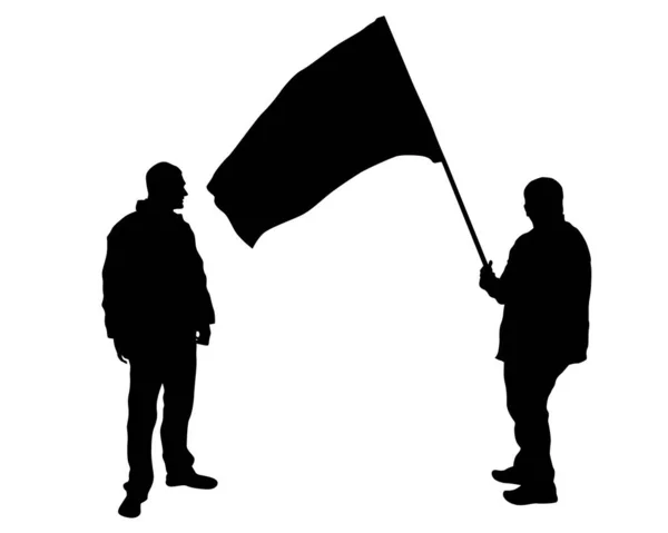 Des Gens Avec Bannière Drapeaux Silhouettes Isolées Personnes Sur Fond — Image vectorielle