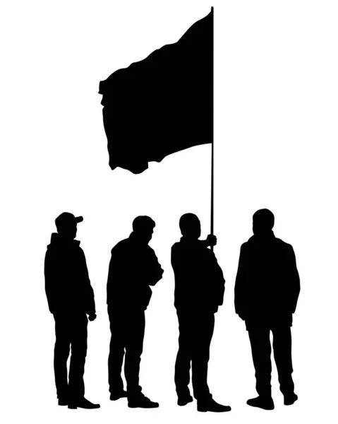 旗と旗を持つ人々 白い背景に人々の孤立したシルエット — ストックベクタ