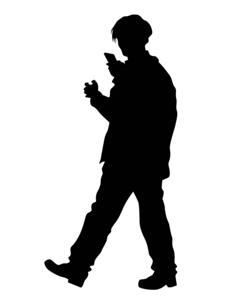 Homme Costume Affaires Parle Sur Téléphone Portable Silhouettes Isolées Sur — Image vectorielle