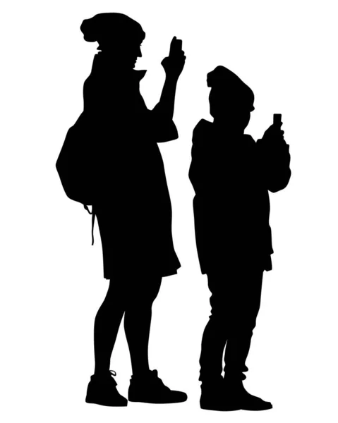 女人和男人手里拿着相机 具有白色背景的人的孤立的轮廓 — 图库矢量图片#