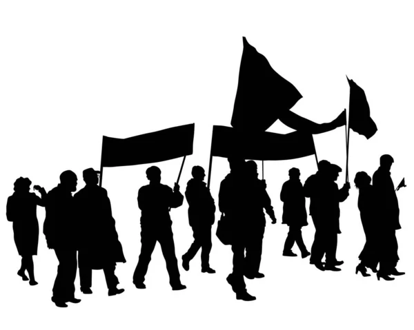 Des Gens Avec Bannière Drapeaux Silhouettes Isolées Personnes Sur Fond — Image vectorielle