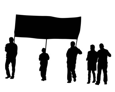 People whit flaf and banner on street. Isolated silhouettes of people on a white background clipart