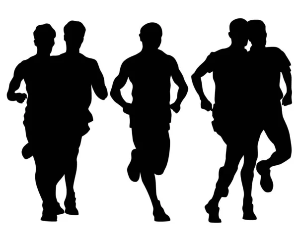 Les Jeunes Athlètes Courent Marathon Silhouettes Isolées Sur Fond Blanc — Image vectorielle