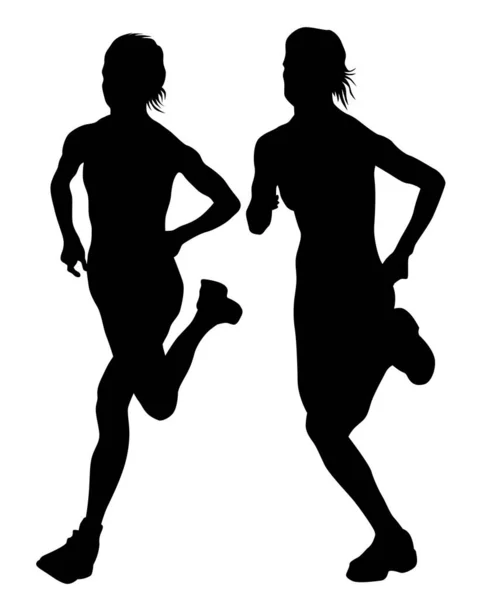 Los Atletas Jóvenes Corren Una Maratón Siluetas Aisladas Sobre Fondo — Vector de stock