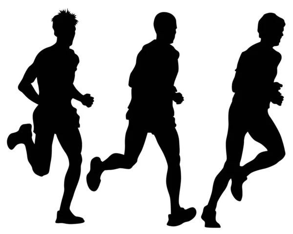 Les Jeunes Athlètes Courent Marathon Silhouettes Isolées Sur Fond Blanc — Image vectorielle