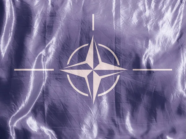 Bandeira Nato Tremer Vento Fundo Colorido Sobre Têxteis — Fotografia de Stock
