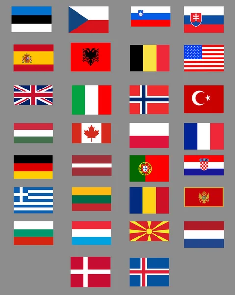 Conjunto Banderas Los Países Otan Objetos Aislados — Vector de stock