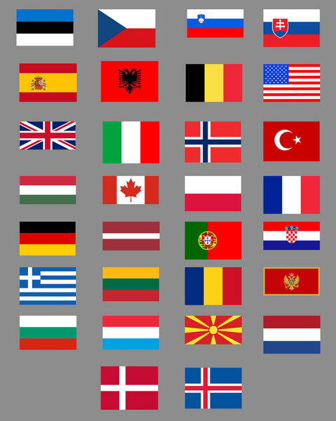 Set of flags of the countries of nato. Isolated objects