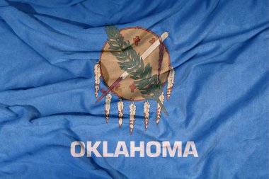 Amerikan devletinin bayrağı rüzgarda dalgalanıyor. Kumaşın renkli arkaplanı