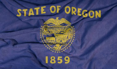 Amerikan devletinin bayrağı rüzgarda dalgalanıyor. Kumaşın renkli arkaplanı